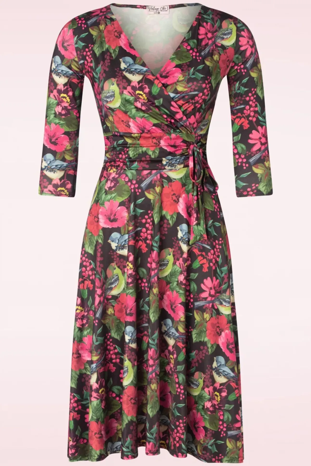 Aria Floral Bird Print Swing Jurk In Zwart