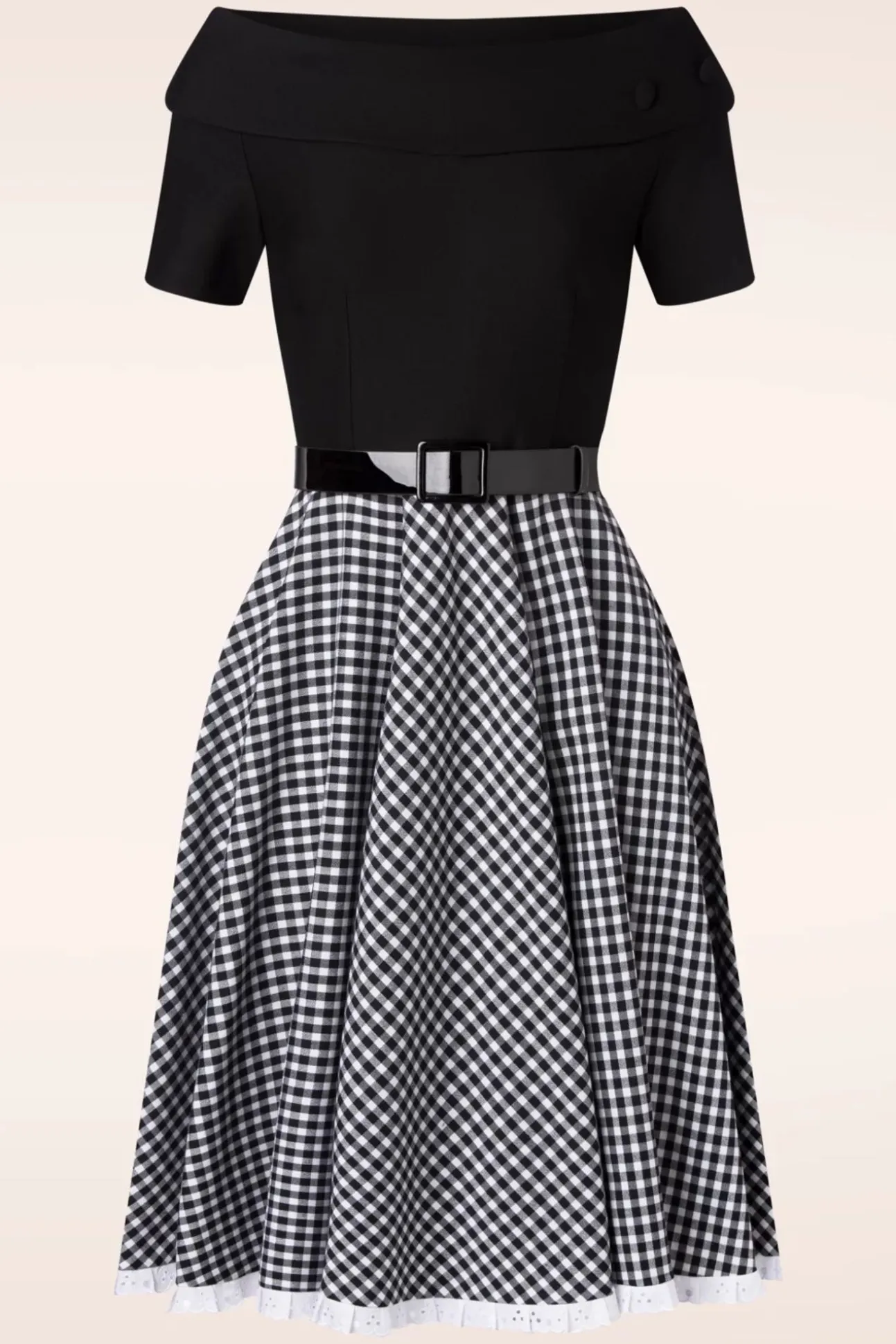 Brigitte Gingham Swing Jurk In Zwart En Wit