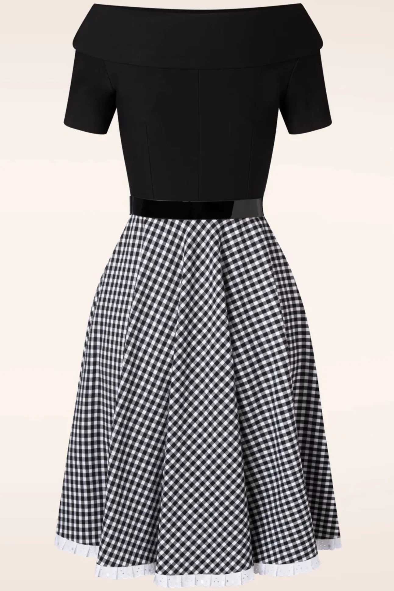 Brigitte Gingham Swing Jurk In Zwart En Wit