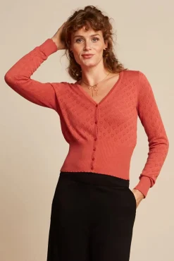 Cardi V Hart Ajour In Tweed Oranje