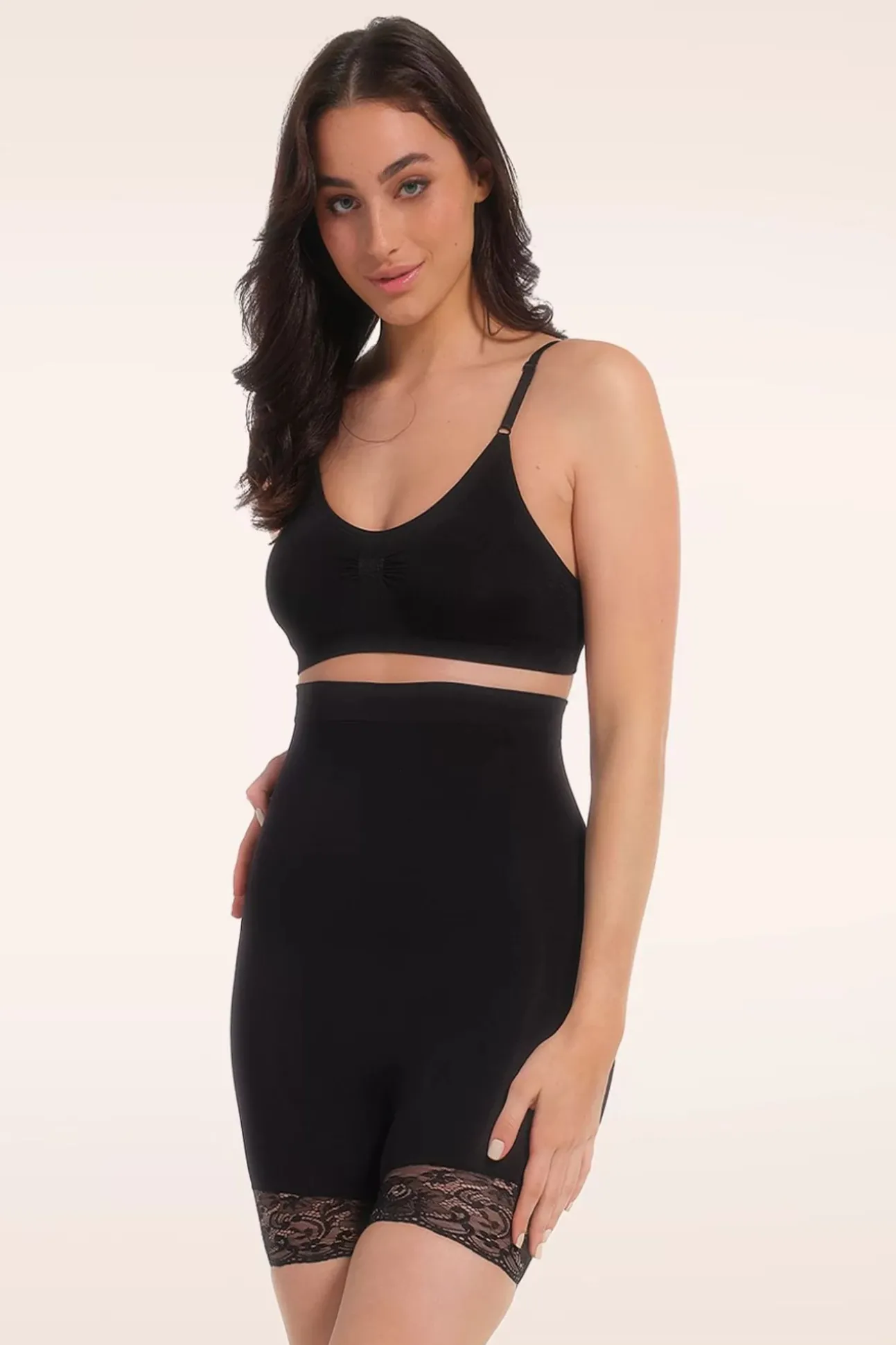 Comfort Kanten Hoge Short In Zwart