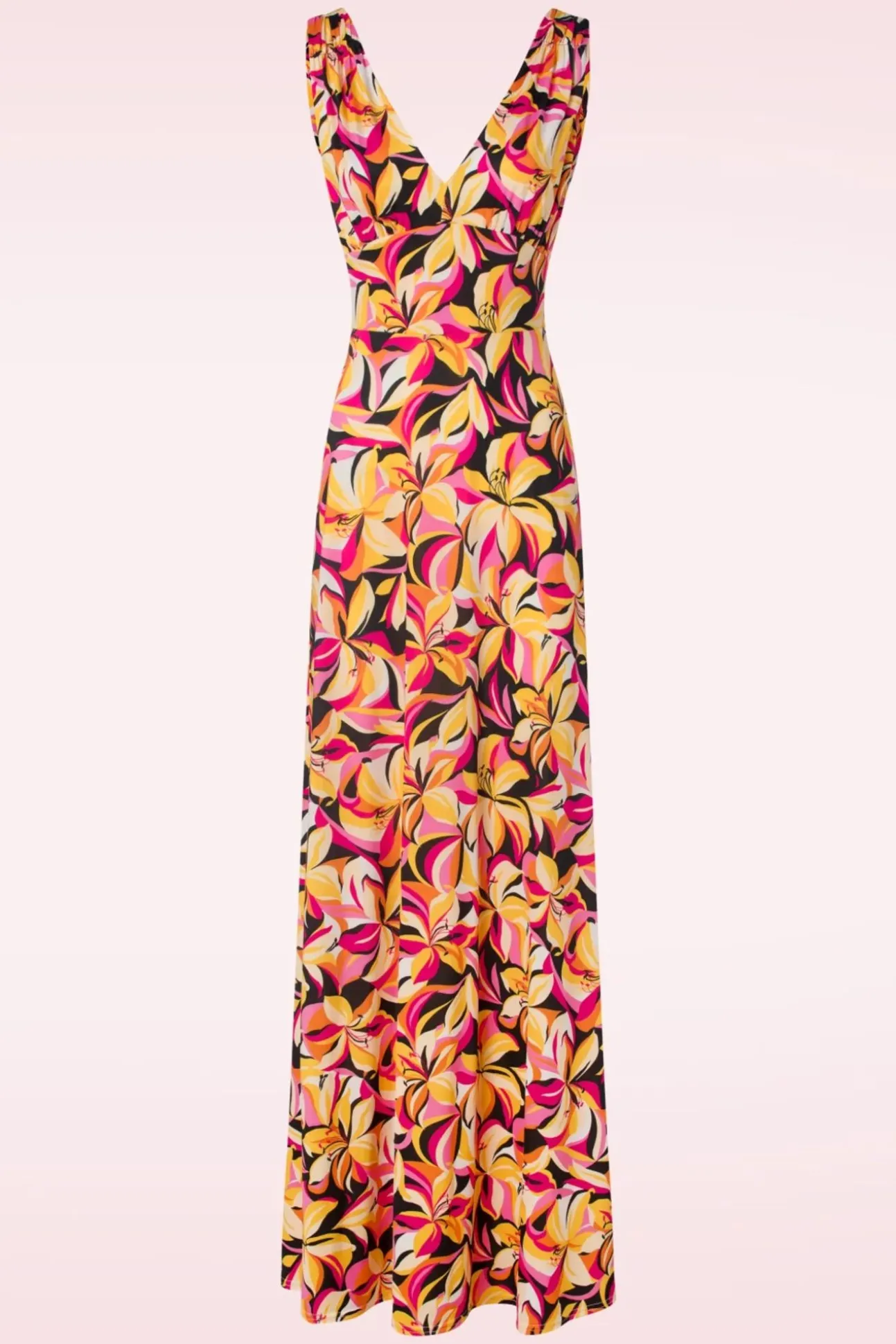 Deveny Abstract Floral Maxi Jurk In Roze En Geel