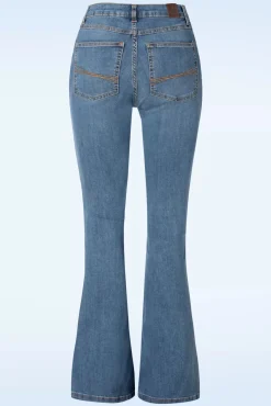 Dora Flared Broek In Lichtblauwe Denim Wassing