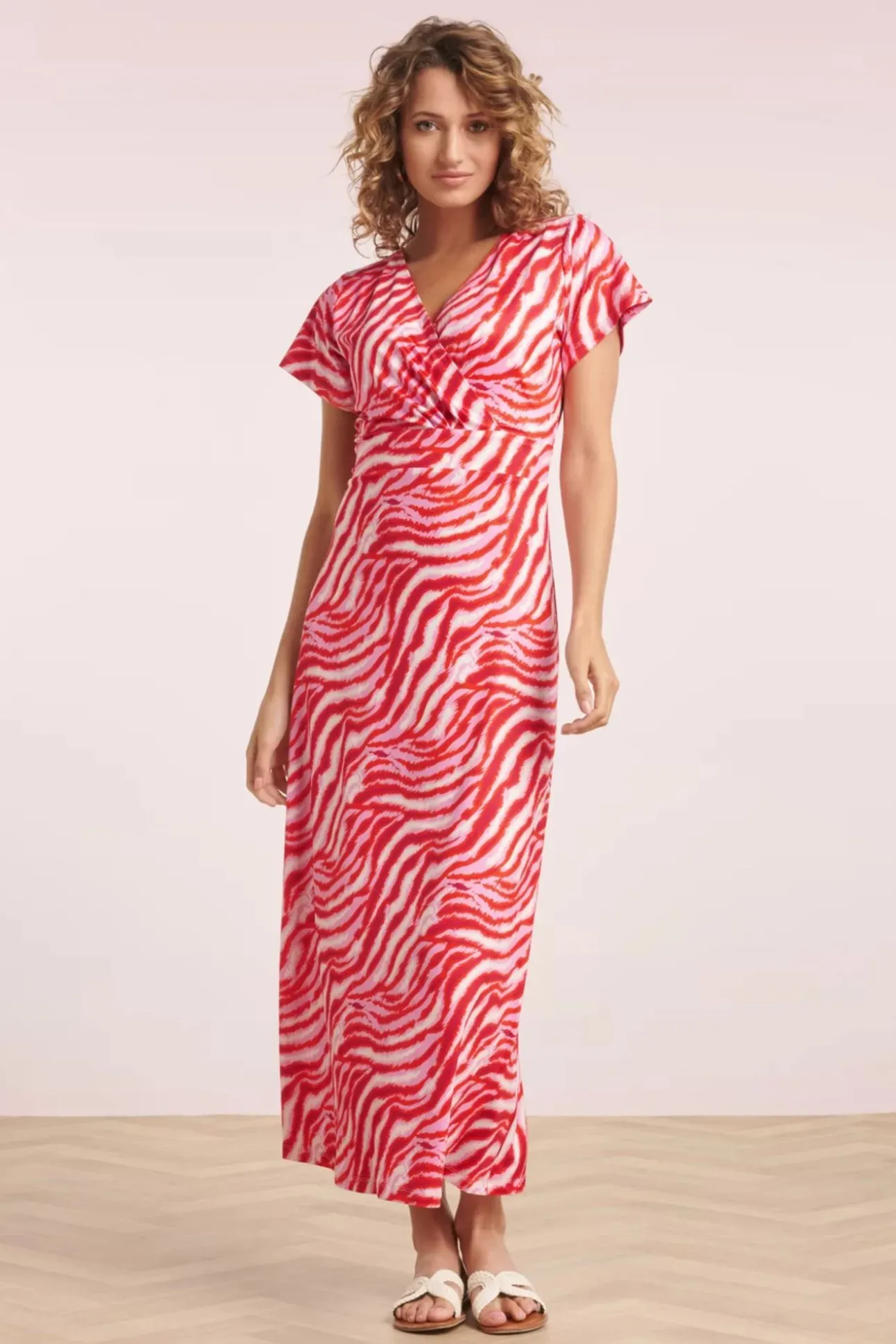 Elena Maxi Jurk In Roze En Rood