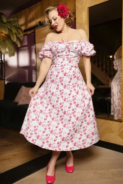 Femke Floral Swing Jurk In Wit En Cederroze