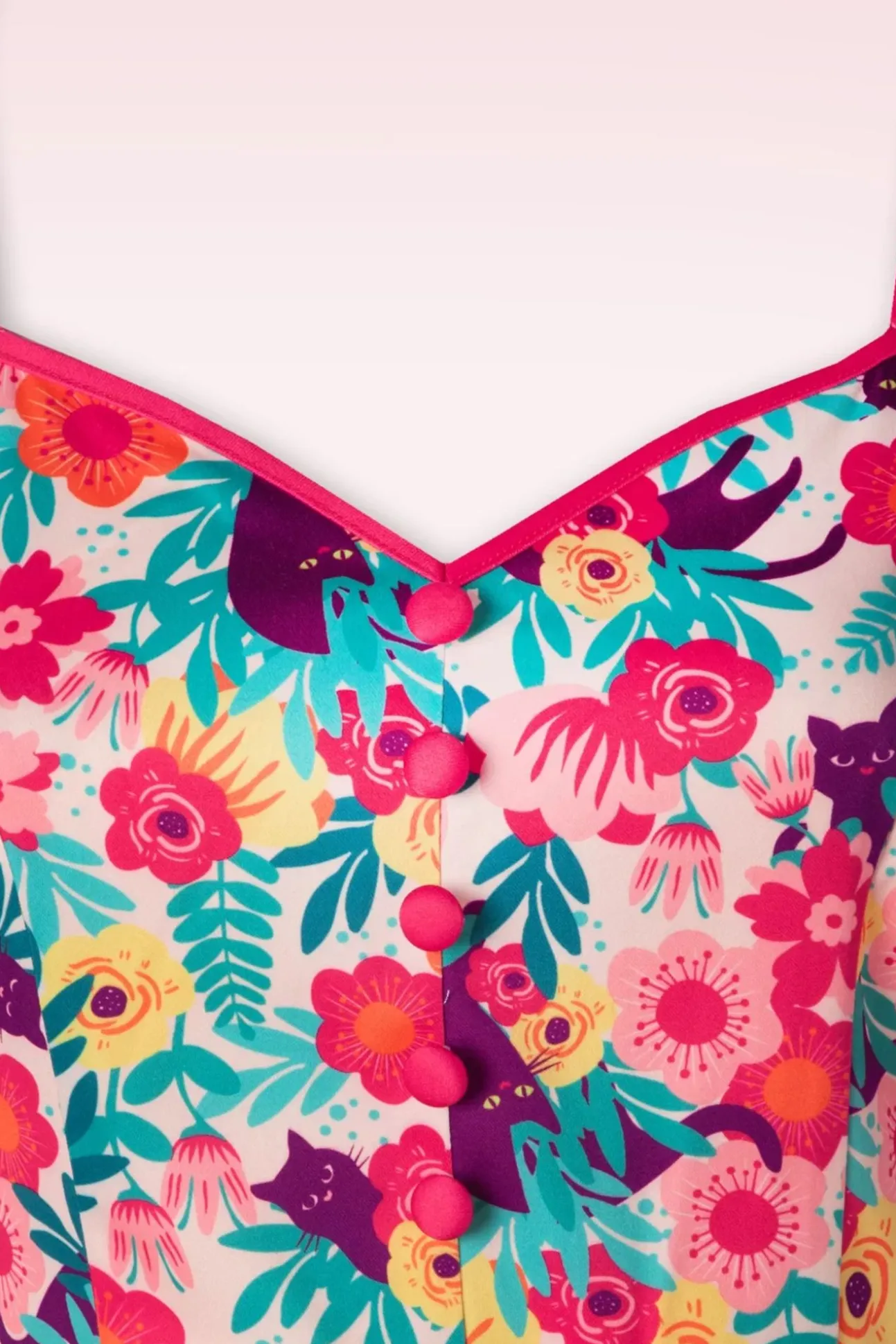 Floral Cats Print Flare Jurk In Multi
