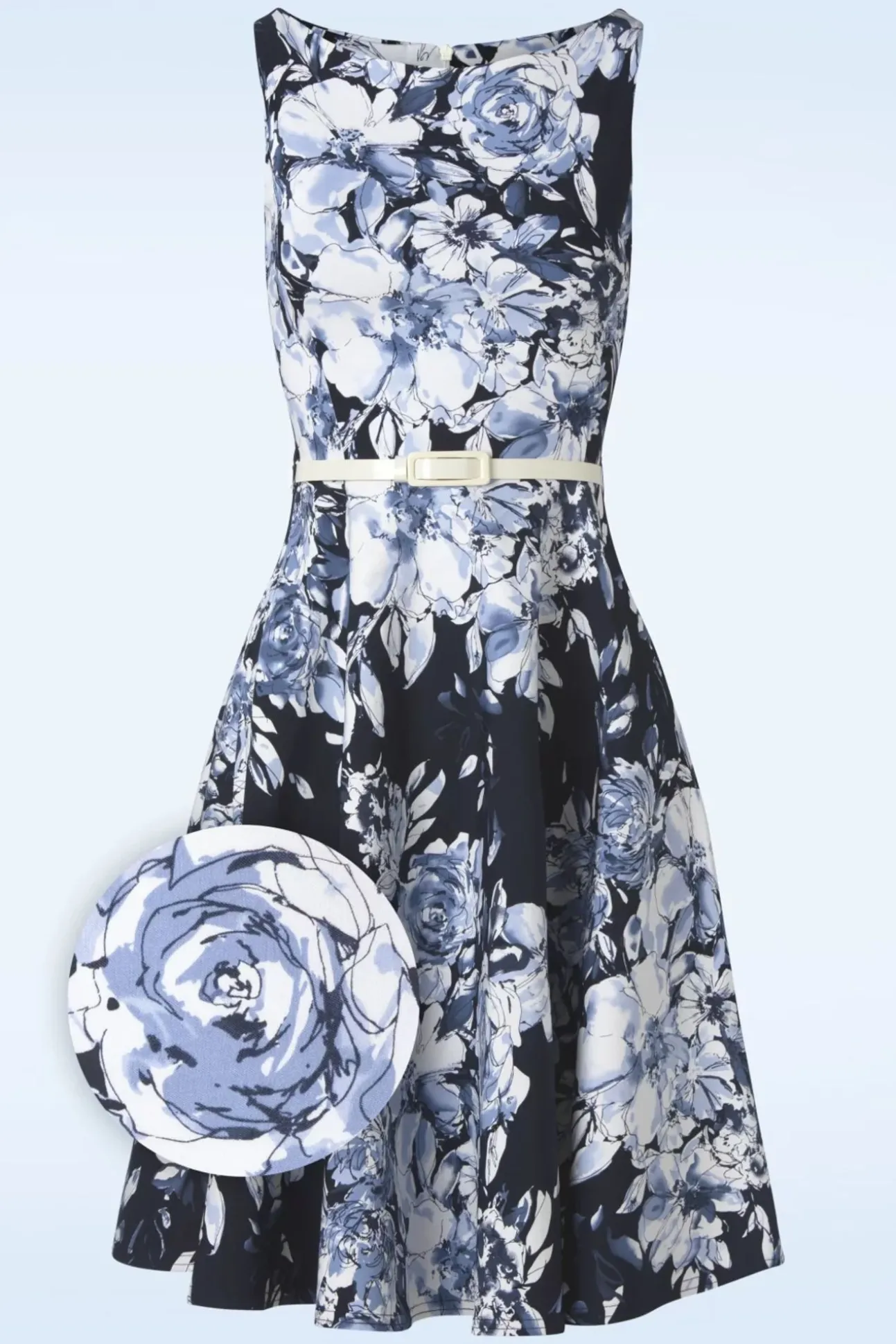 Francine Flower Swing Jurk In Marineblauw En Wit