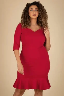 Gemma Pencil Jurk In Rood