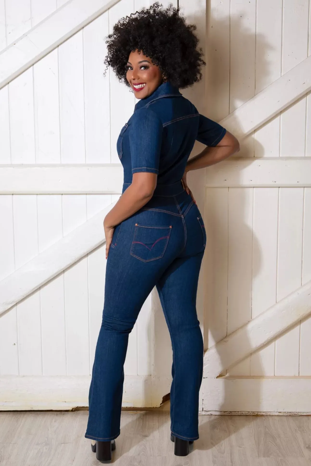 Gloria Lee Jumpsuit In Denimblauw