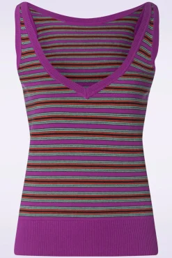 Hazel Bee Stripe Top In Sparkling Paars