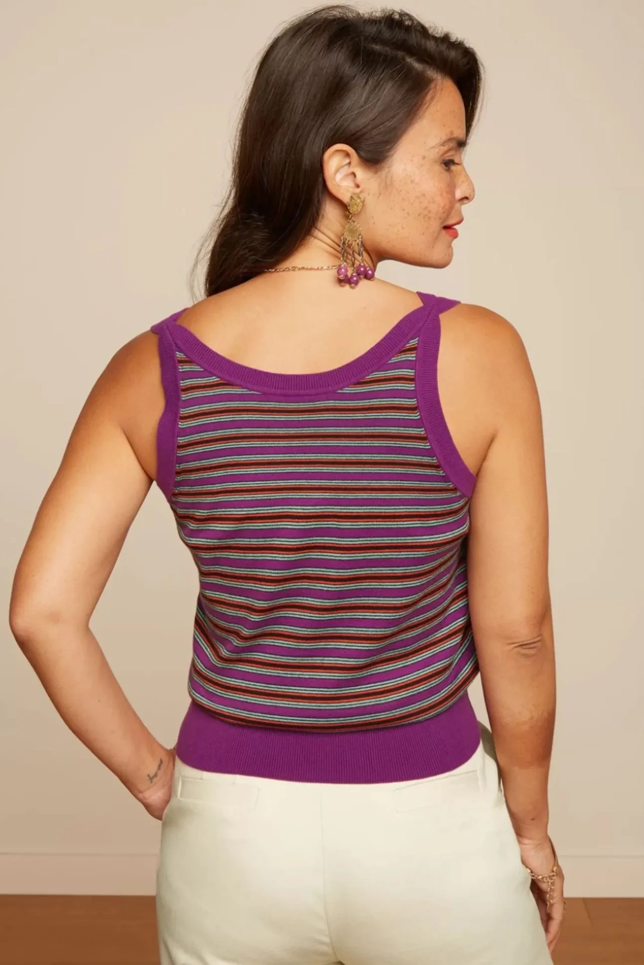 Hazel Bee Stripe Top In Sparkling Paars