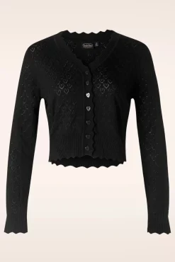 Heart Pattern Scallop Edge Cardigan In Zwart