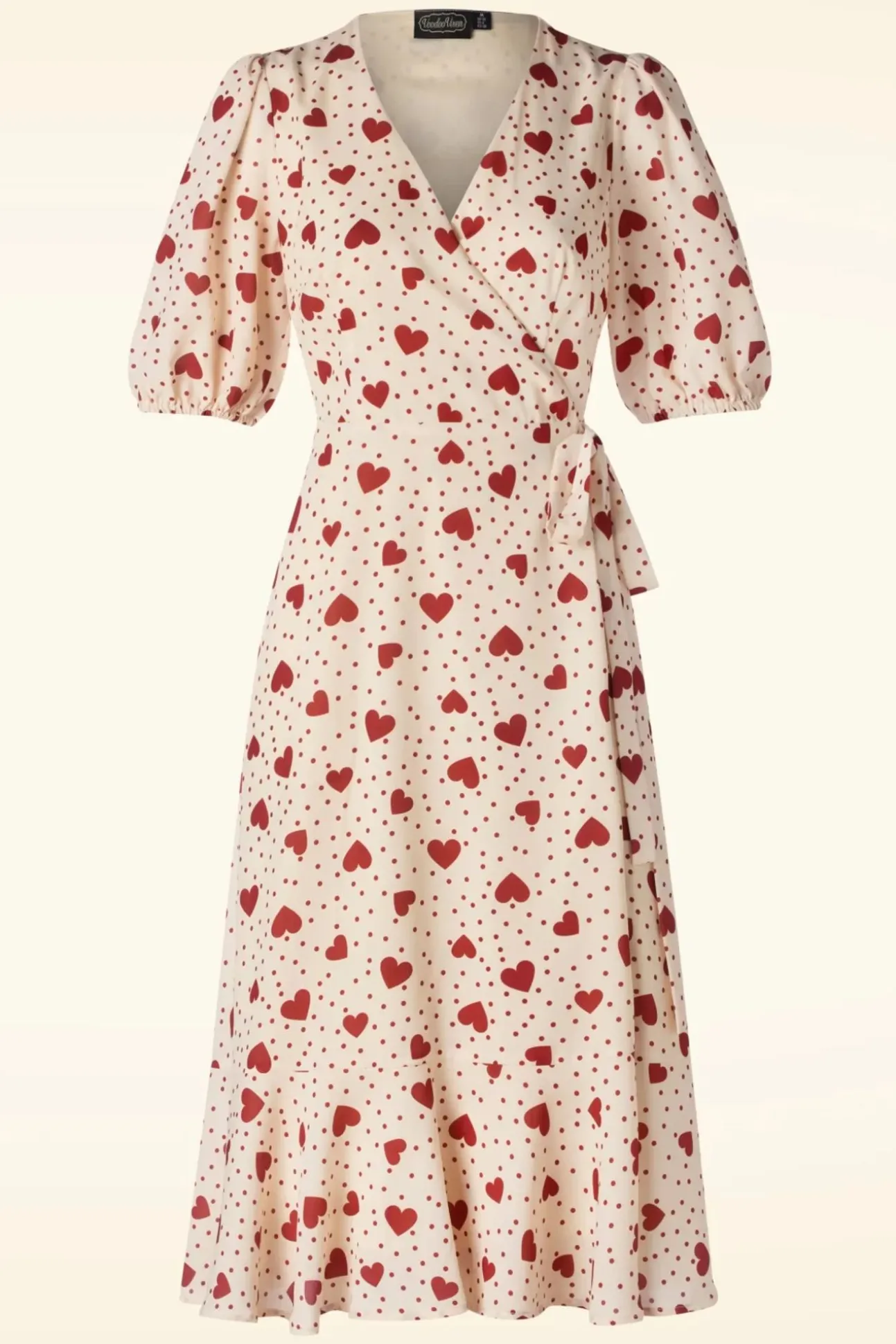 Heart Polka Dot Wikkel Jurk In Creme