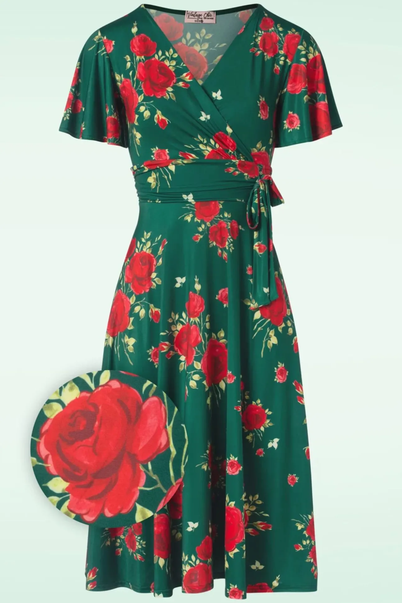 Irene Flower Cross Over Swing Jurk In Silky Green