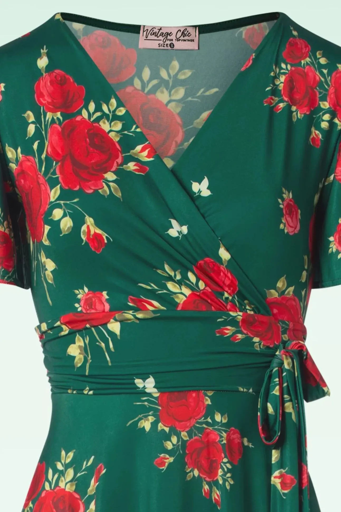 Irene Flower Cross Over Swing Jurk In Silky Green