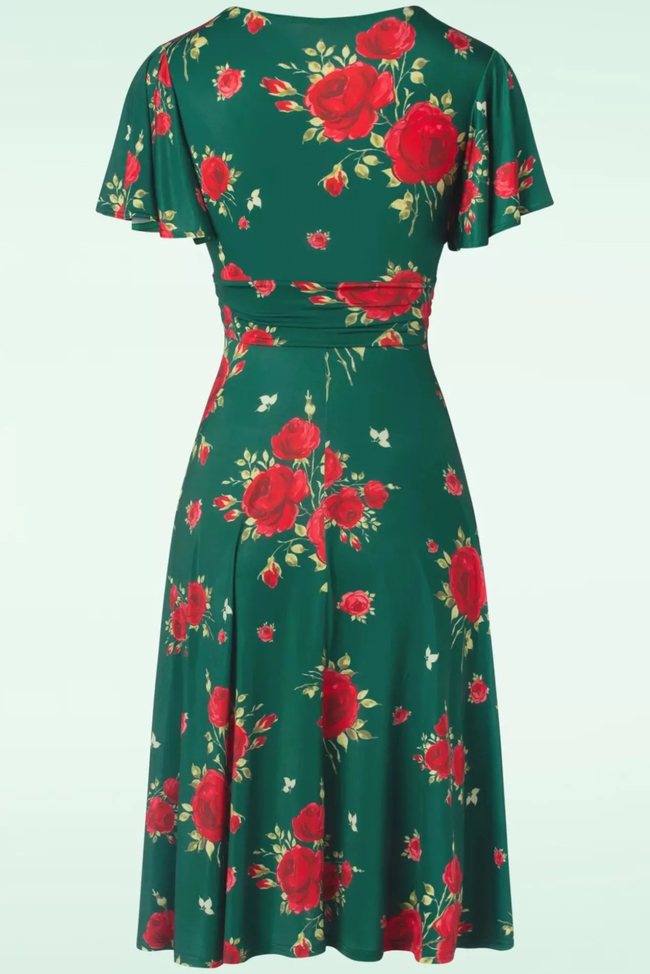 Irene Flower Cross Over Swing Jurk In Silky Green