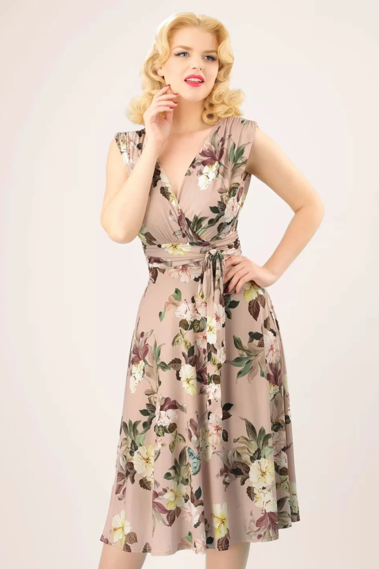 Jane Bloemen Midi-Jurk In Lichtroze