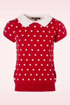 Kristen Polkadot Trui In Rood En Ivoor