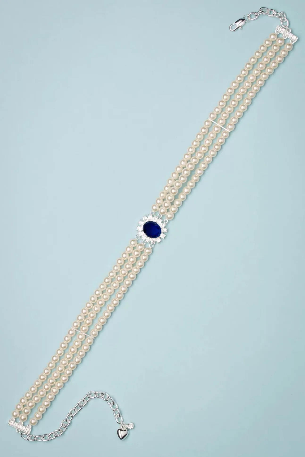 Lady Diana Parel Choker Ketting In Saffierblauw
