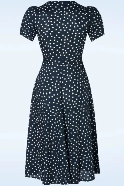 Magnolia Polka Dot Jurk In Marineblauw