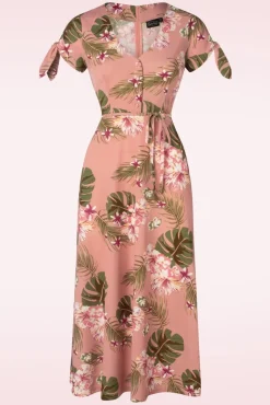 Midi-Jurk Met Tropische Bloemen In Roze