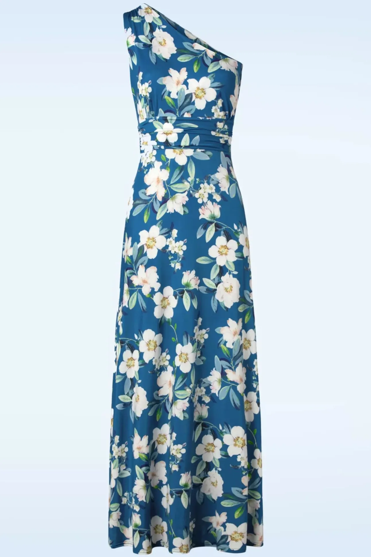 Olga Flowers One Shoulder Maxi Jurk In Blauw