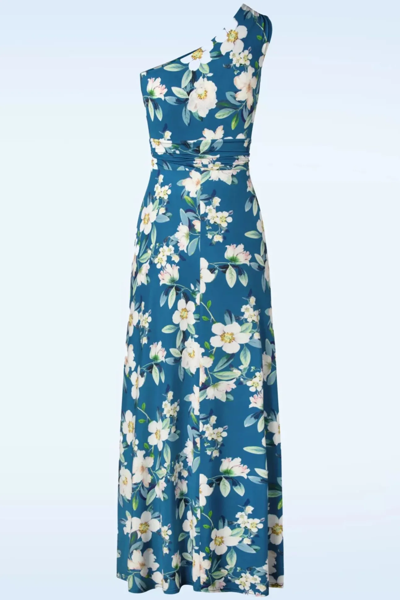 Olga Flowers One Shoulder Maxi Jurk In Blauw