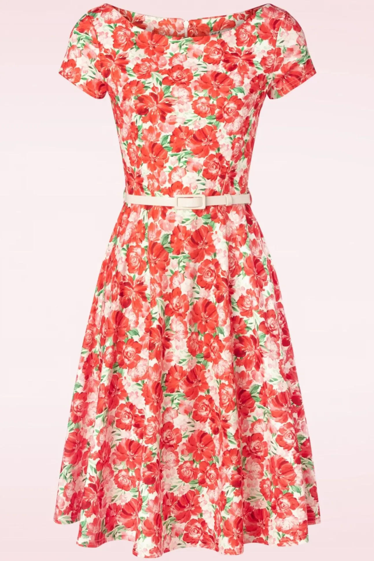 Ronanda Floral Swing Jurk In Wit En Rood