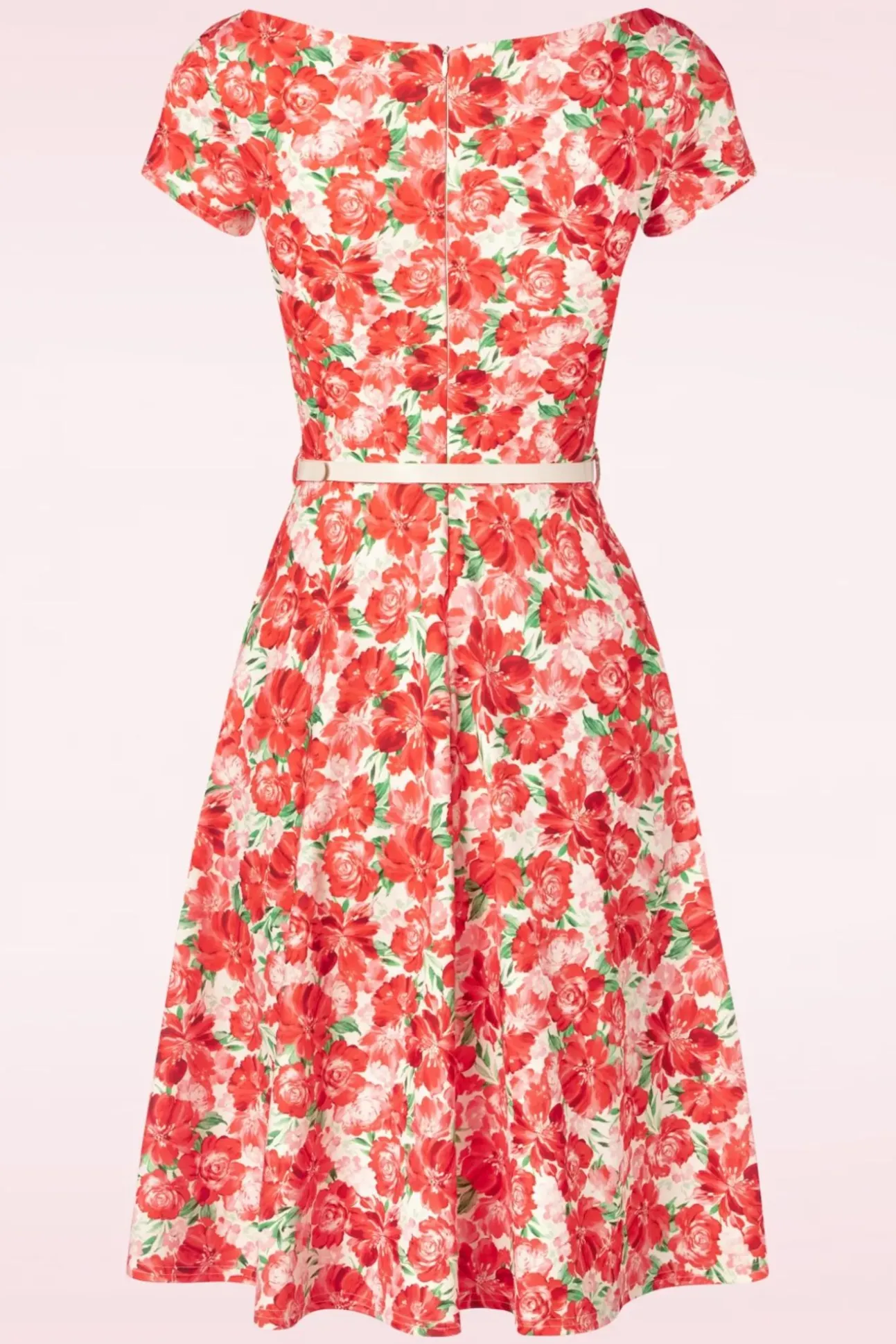 Ronanda Floral Swing Jurk In Wit En Rood