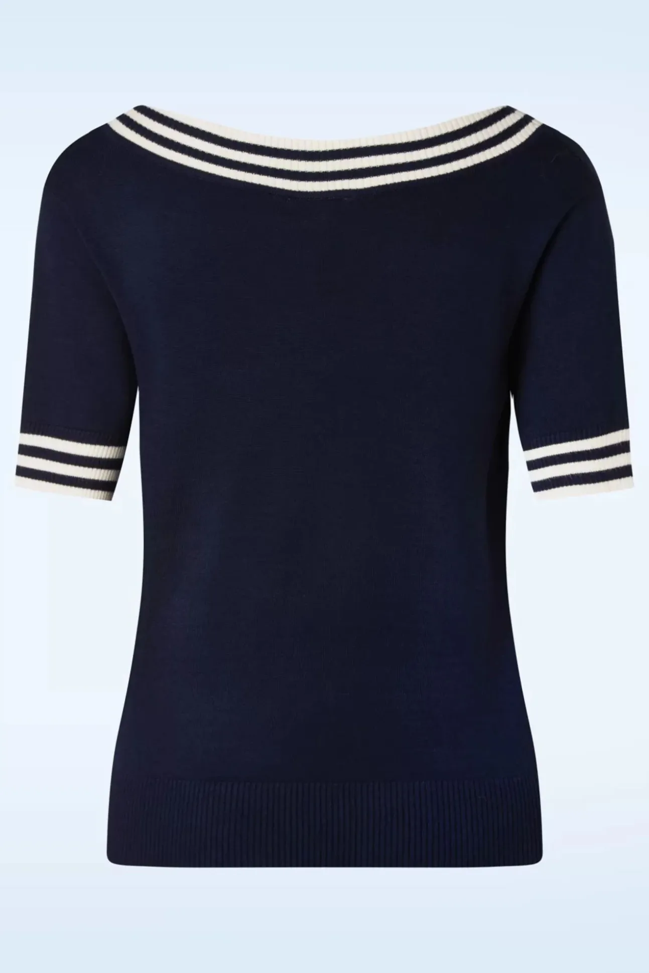 Sally Top Met Korte Mouwen En Gestreepte Halslijn In Marineblauw