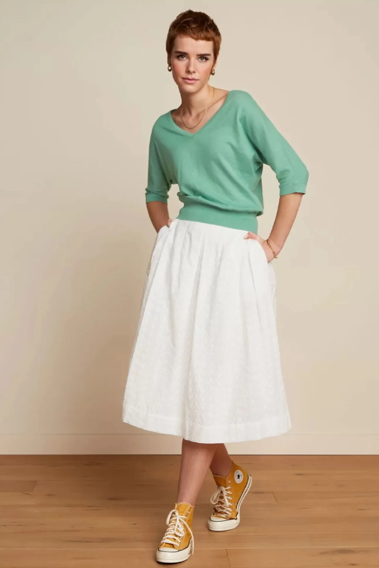 Suzette Rosa Broderie Anglaise Rok Met Plooien In Wit