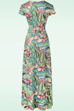 Swirly Maxi Jurk In Groen En Roze