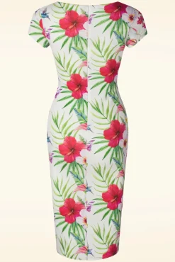 Tanya Tropical Pencil Jurk In Wit
