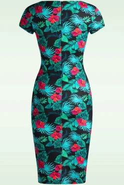 Tanya Tropical Pencil Jurk In Zwart