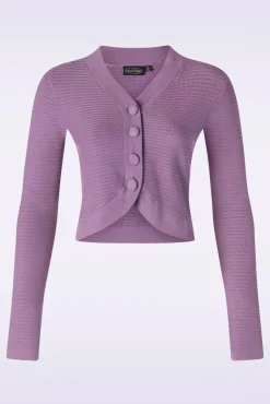 Textured Knit Crop Cardigan In Lila