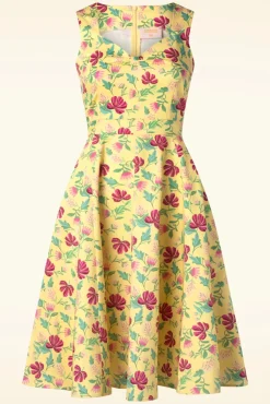 Topvintage Exclusive ~ Eliane Floral Swing Jurk In Lichtgeel