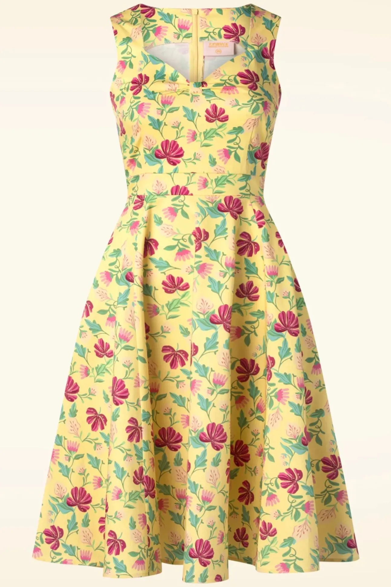 Topvintage Exclusive ~ Eliane Floral Swing Jurk In Lichtgeel