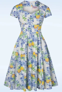 Topvintage Exclusive ~ Joliena Swingjurk In Wit En Blauw