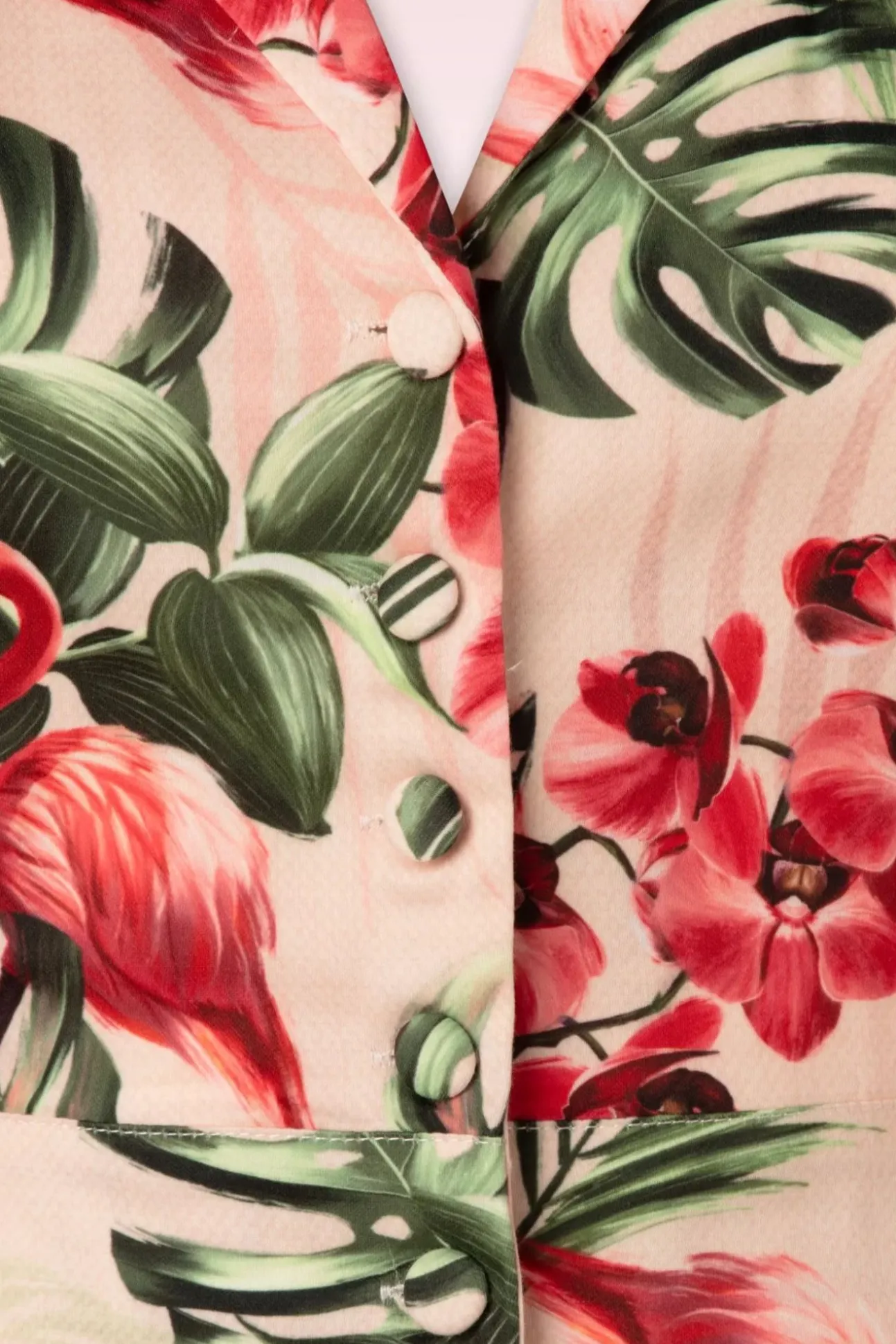Tropische Flamingo Button Up Playsuit In Licht Roze