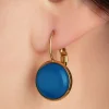 Vergulde Dot Oorbellen In Grieks Blauw